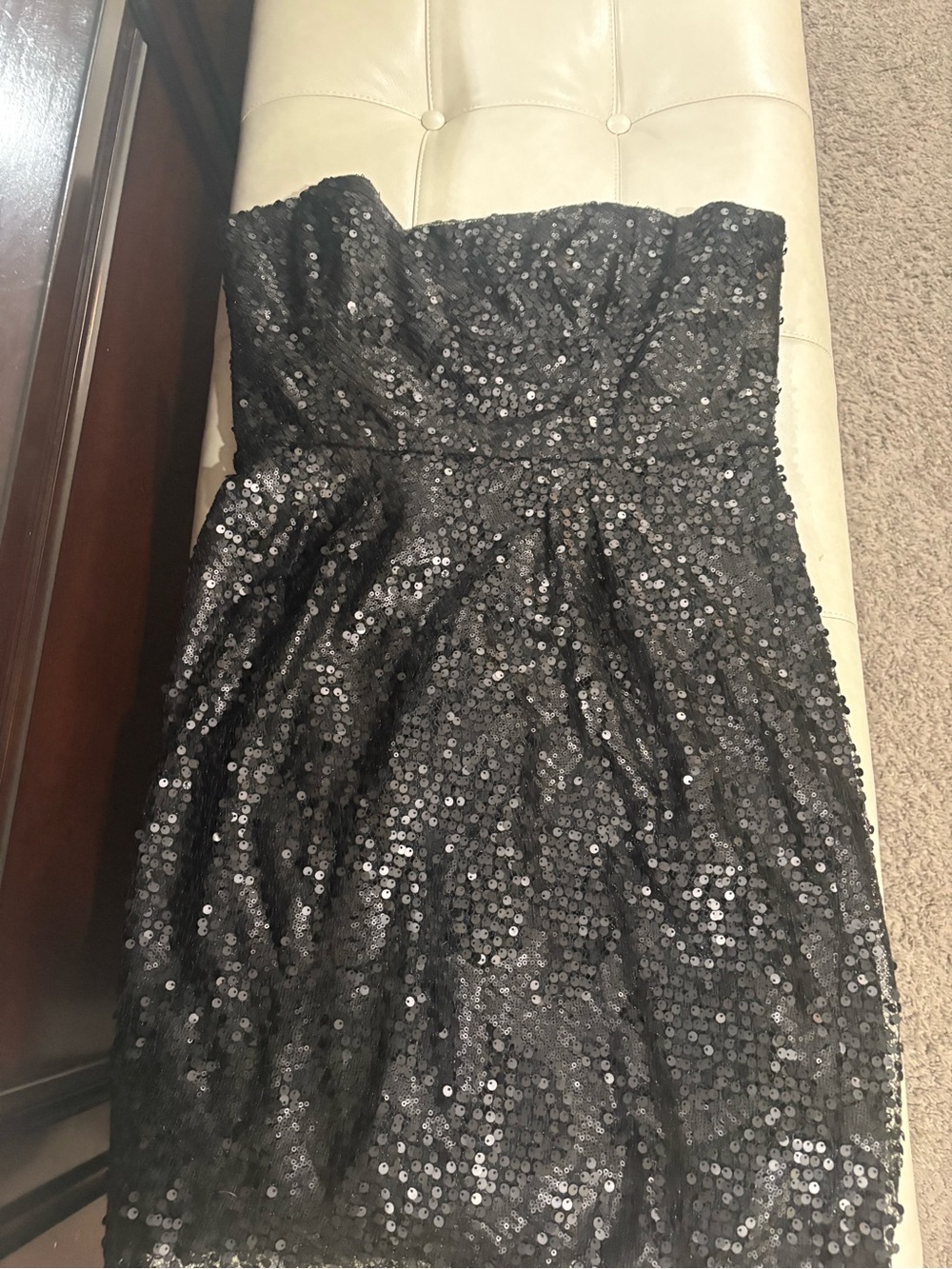 BCBGMaxAzria Black Strapless Sequin Cocktail Dress